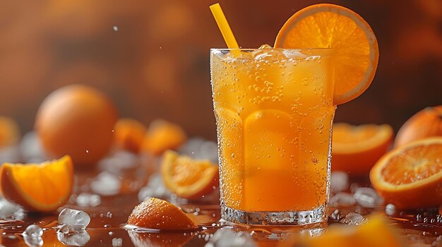 Glass of fresh orange juice with fresh fruits in the kitchen Bio orange juice