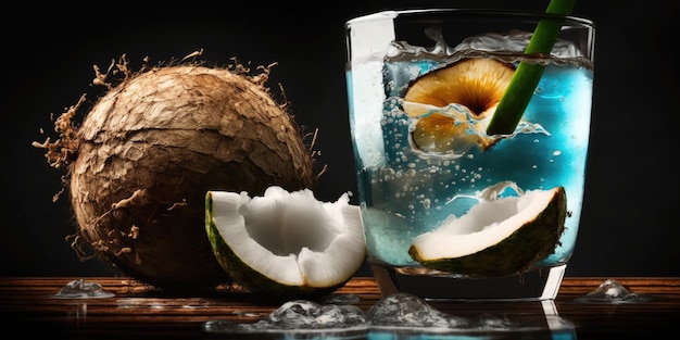 A glass of fresh organic coconut water