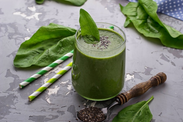 Glass of fresh spinach smoothie 