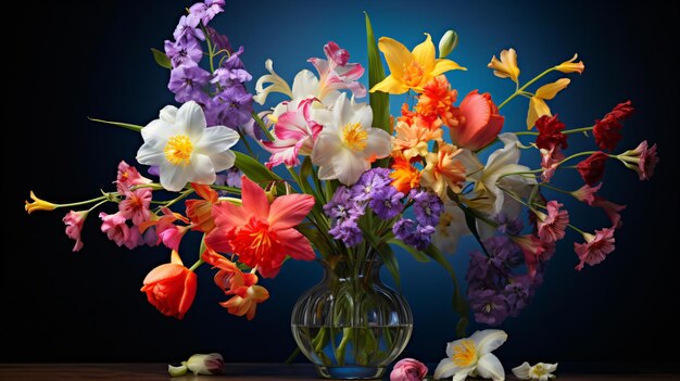 Glass of fresh spring flowers in vase