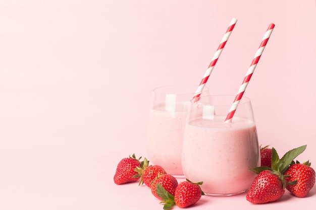 Glass of fresh strawberry milkshake