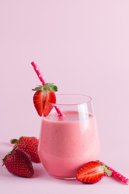 A glass of fresh strawberry smoothie