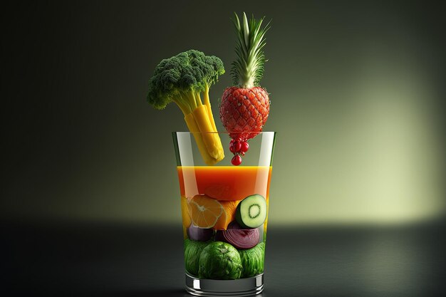 Photo in a glass fresh veggies and pineapple juice