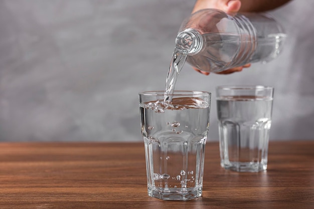 Glass of fresh water on the table