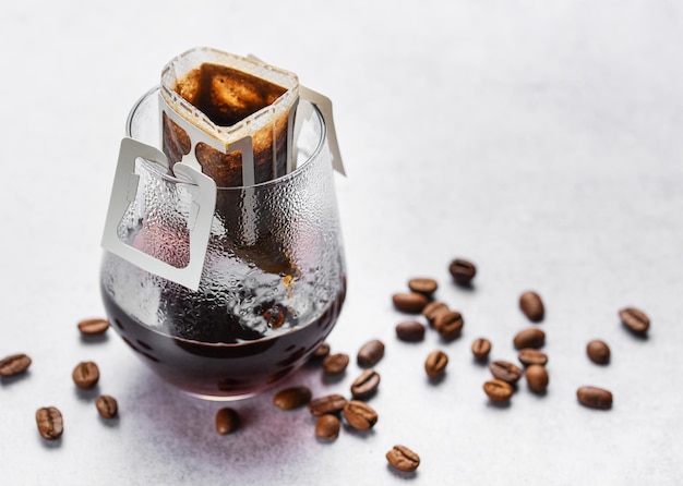 A glass of freshly brewed drip coffee