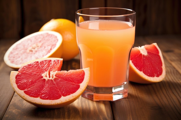 A glass of freshsqueezed grapefruit juice