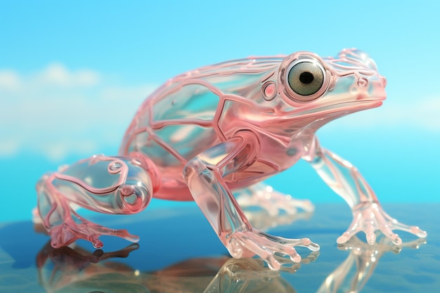 Photo glass frog sculpture in stunning turquoise generative ai