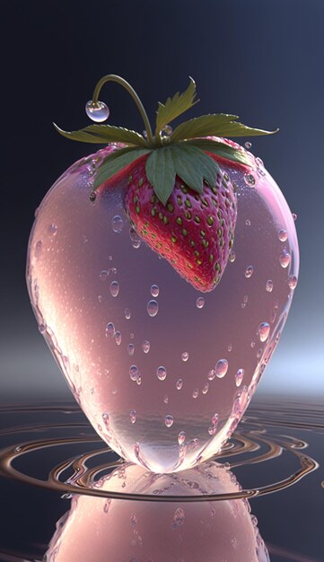 Foto una ciotola di frutta di vetro con sopra una fragola