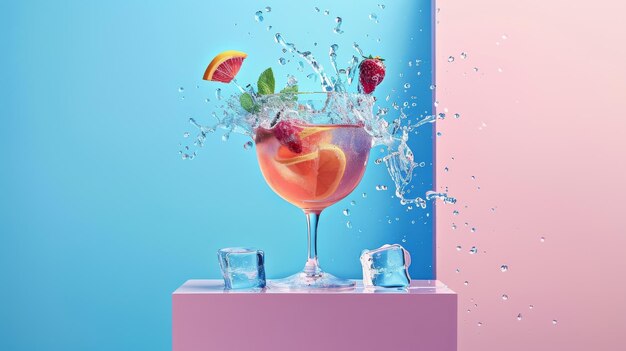 Glass of fruit and ice on table