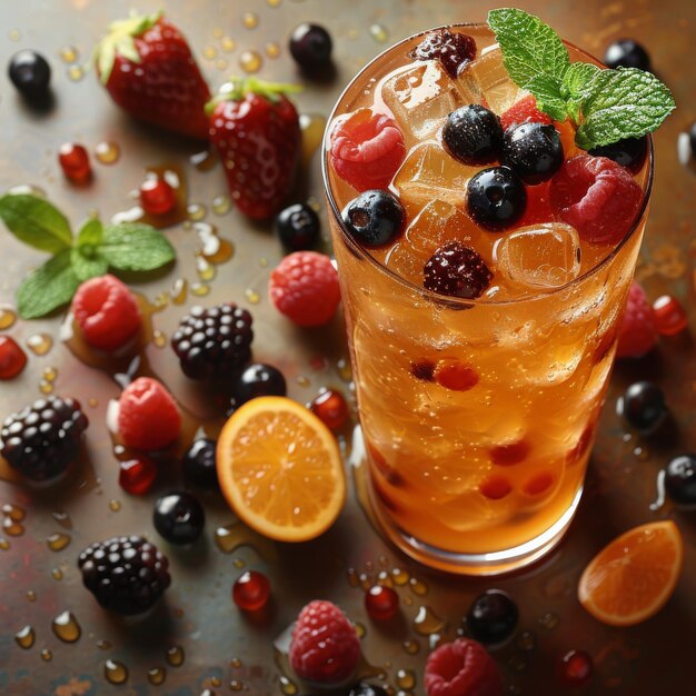 Glass of Fruit and Ice on Table