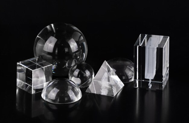 glass geometric shapes isolated on black background