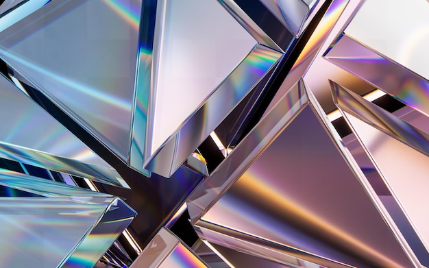 Glass geometries with dispersion colors 3d rendering