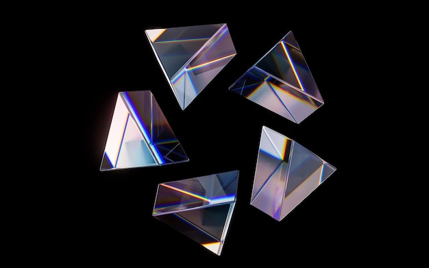 glass geometries with dispersion colors 3d rendering
