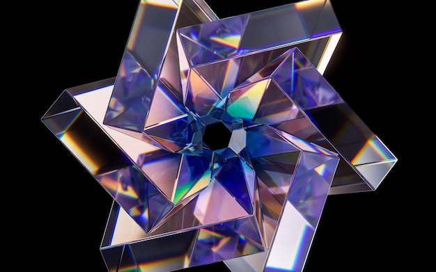 Glass geometries with dispersion colors 3d rendering