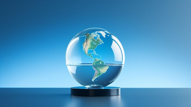 Photo glass globe on blue background concept of global business and ecology