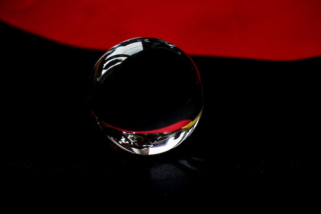 Glass globe or drop of water on a background of red and black velvet paperClean and Shine