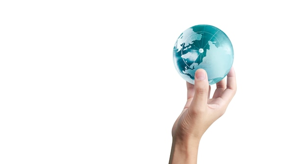 Glass globe in hand isolated close up