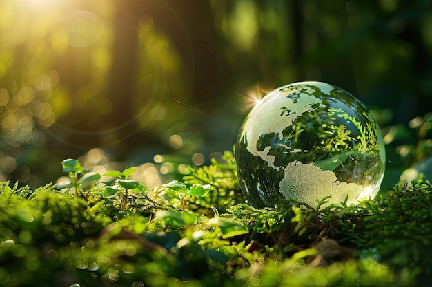 Glass globe in the in nature concept for environment and conservation