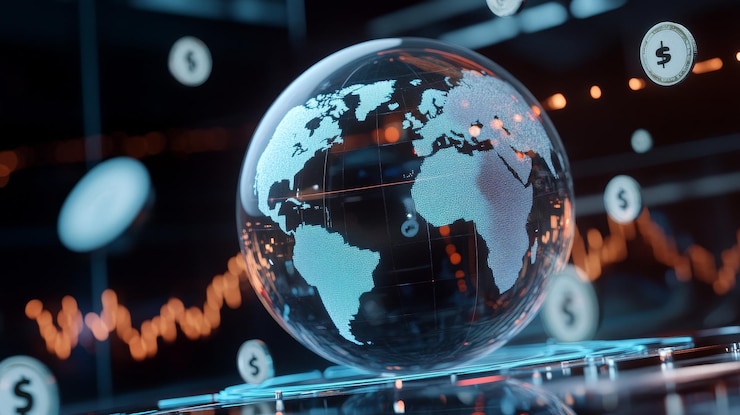 Photo a glass globe symbolizing global business and interconnectedness with floating currency symbol