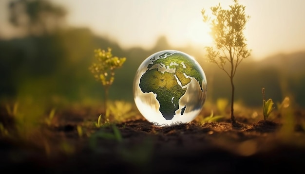 A glass globe with africa on it