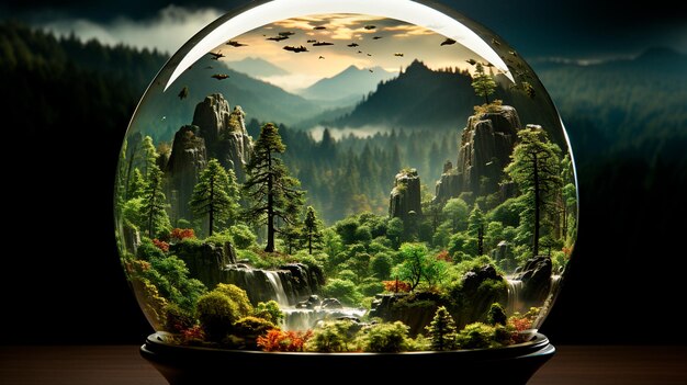 美しい風景が描かれたガラスの地球儀