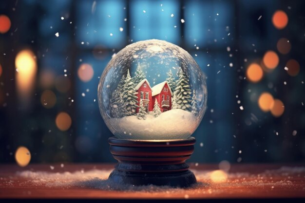 Photo glass globe with christmas landscape inside christmas holiday concept bokeh background ai