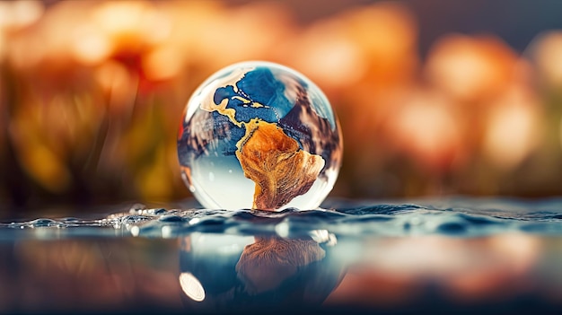 A glass globe with a flower in the middle