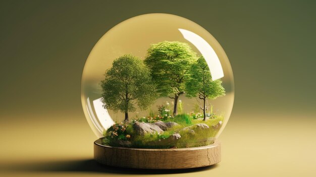 A glass globe with a forest inside.