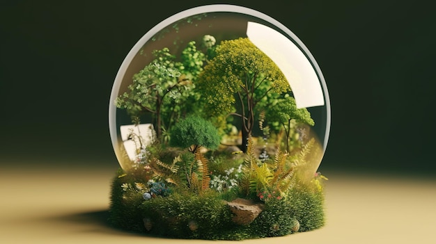 A glass globe with a forest inside