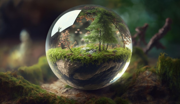 A glass globe with a forest inside