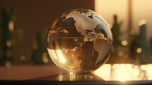 A glass globe with a glass globe on a table.