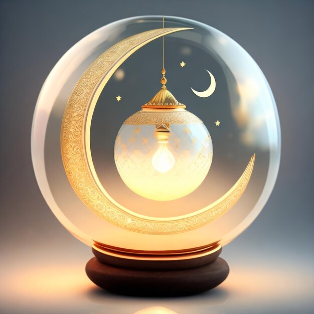 A glass globe with a light bulb and a moon on it.