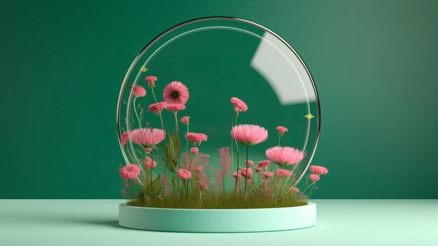 Premium Photo | A glass globe with pink flowers in it