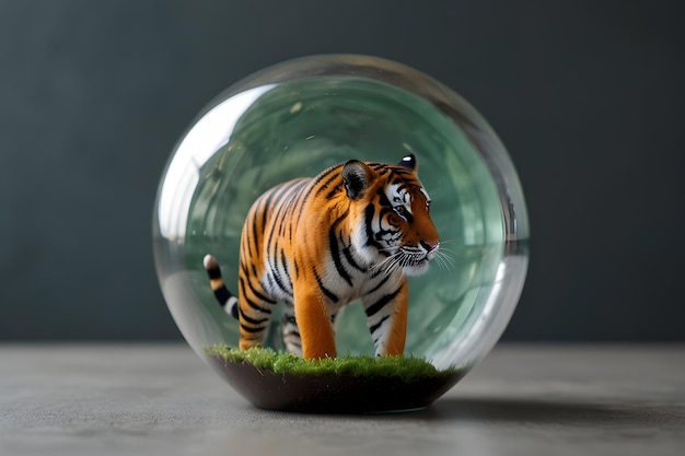 Glass globe with a tiger inside Earth Day or World Tiger Day