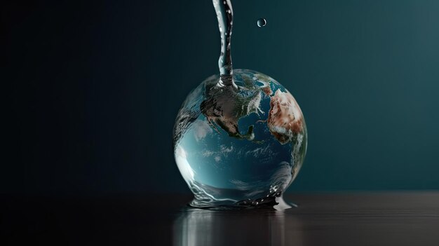 A glass globe with water pouring out of it.