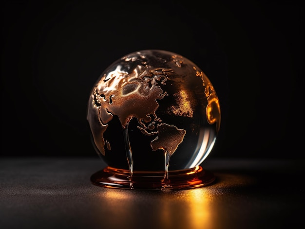 A glass globe with the world on it