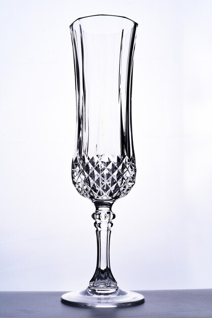 Glass goblet. One wine glass. One transparent glass for champagne