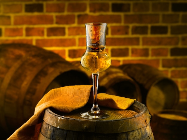 glass of grappa in a cellar