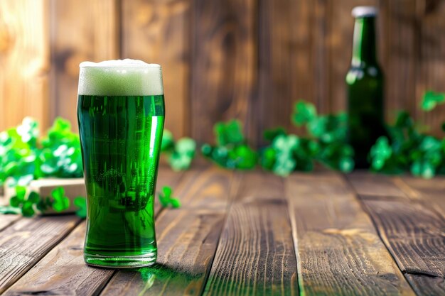 Glass of green beer on table st patricks day concept Ai generative