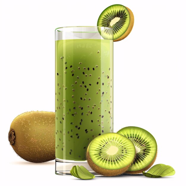 Photo a glass of green juice with a slice of kiwi on top