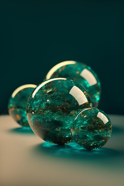 glass green spheres in the dark background