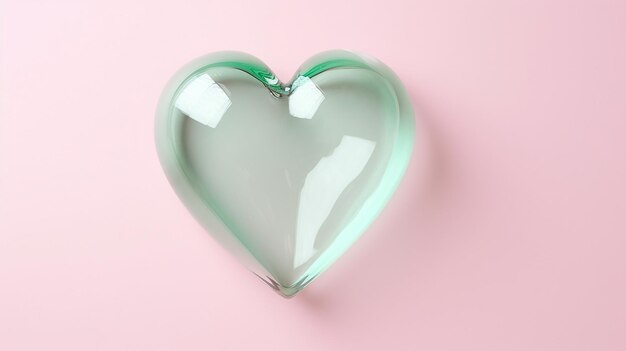 파스텔색 배경에 고립된 유리 심장 발렌타인 데이 컨셉