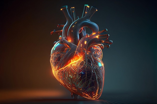 Glass heart pumping energy Generative AI illustration