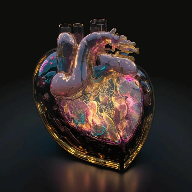 Стеклянная скульптура в форме сердца с драконом внутри.
