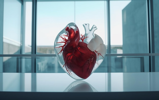 Photo a glass heart with a red heart on it