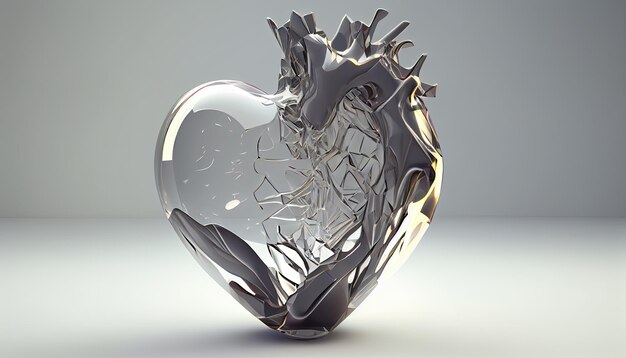 A glass heart with the word heart on it