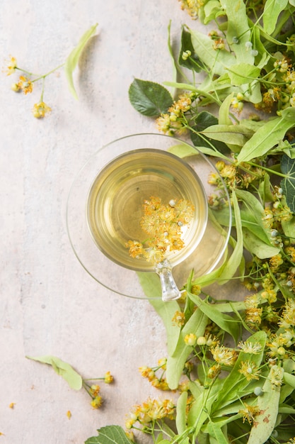 Glass Of Herbal Tea With Linden Flowers