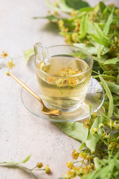 Glass Of Herbal Tea With Linden Flowers