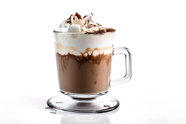 Photo a glass of hot chocolate with whipped cream and chocolate on top