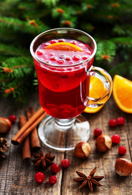 Glass of hot mulled wine